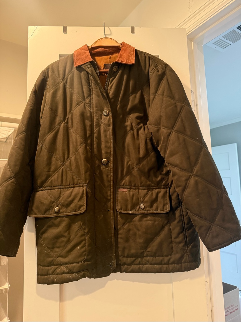 Vintage Ralph Lauren Green Quilted Field Jacket with Corduroy Collar